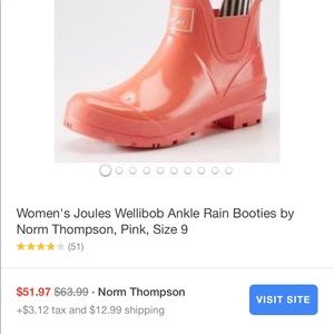 Joules pink rain boots size 9